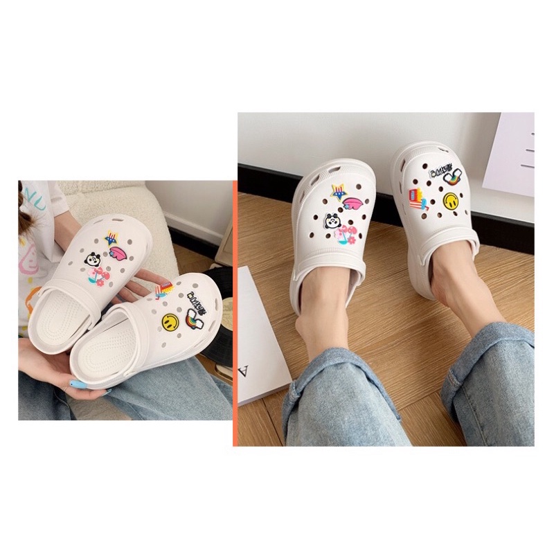 Dép cross/ sục cross trơn độn đế cao 4-5cm tặng kèm sticker/ Jibbitz