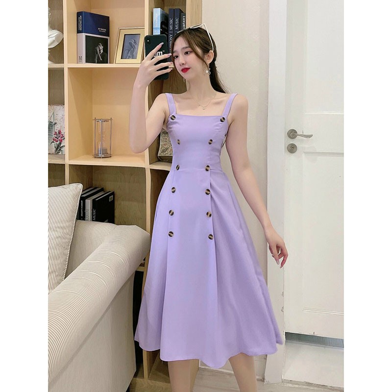Váy Yếm Lụa Hàng Quảng Châu Khuy Dọc Hàng Đẹp M368-Violet