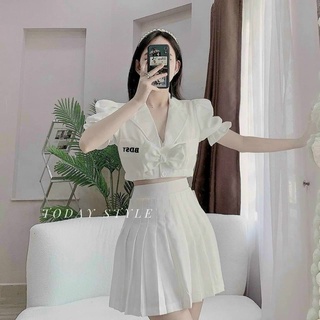 Áo sơ mi croptop phối nơ