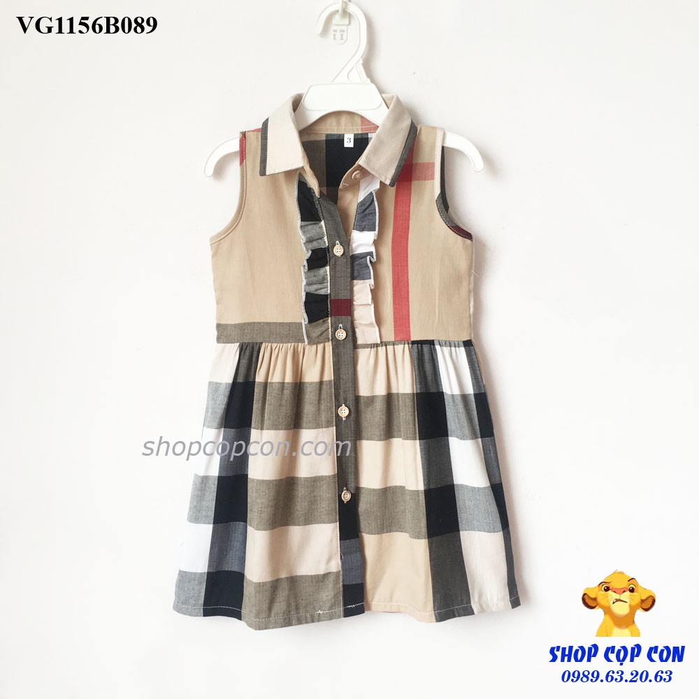 Đầm caro cổ sơ mi cho bé từ 12-28kg