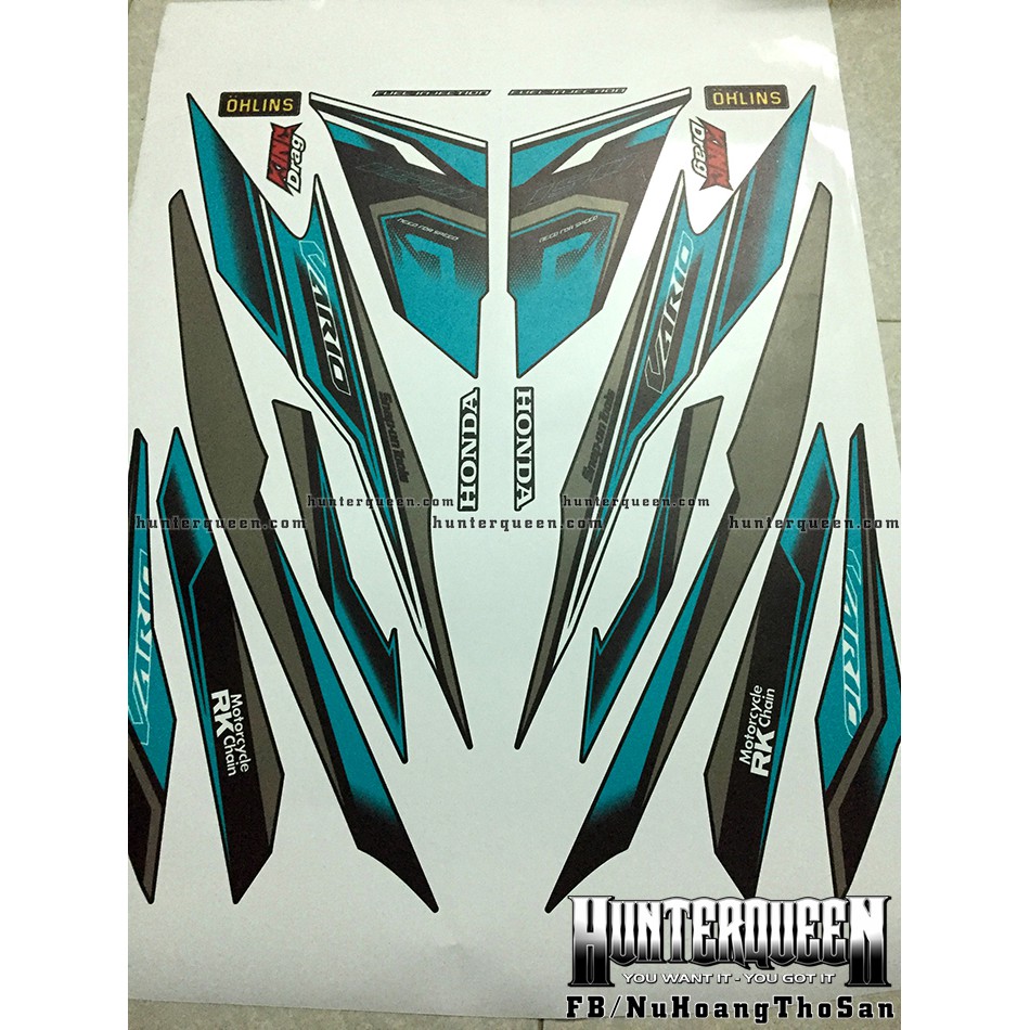 Tem rời Vario 2018. Xe đen, tem xanh ngọc. Thay đổi màu sắc và chi tiết theo yêu cầu. Sắc nét, bền màu