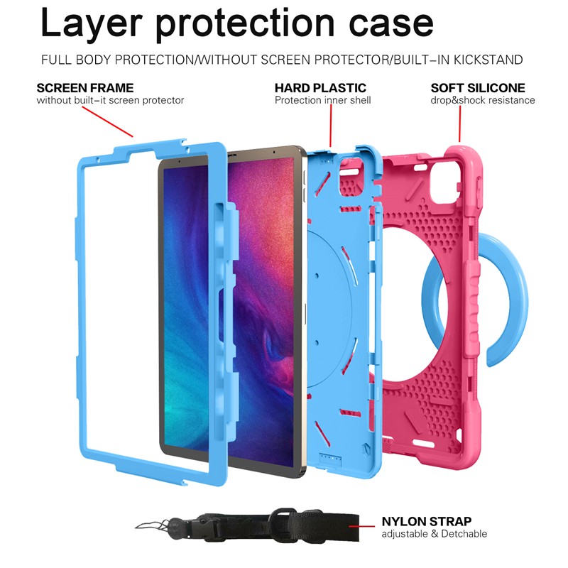Apple iPad Pro 11 2020 Air4 10.9 2020 with shoulder strap silicone + PC safe anti-fall rotating tablet protective case
