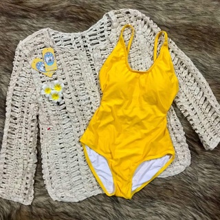 [KÈM ẢNH THẬT] Bikini vàng nghệ 1 mảnh khoe lưng