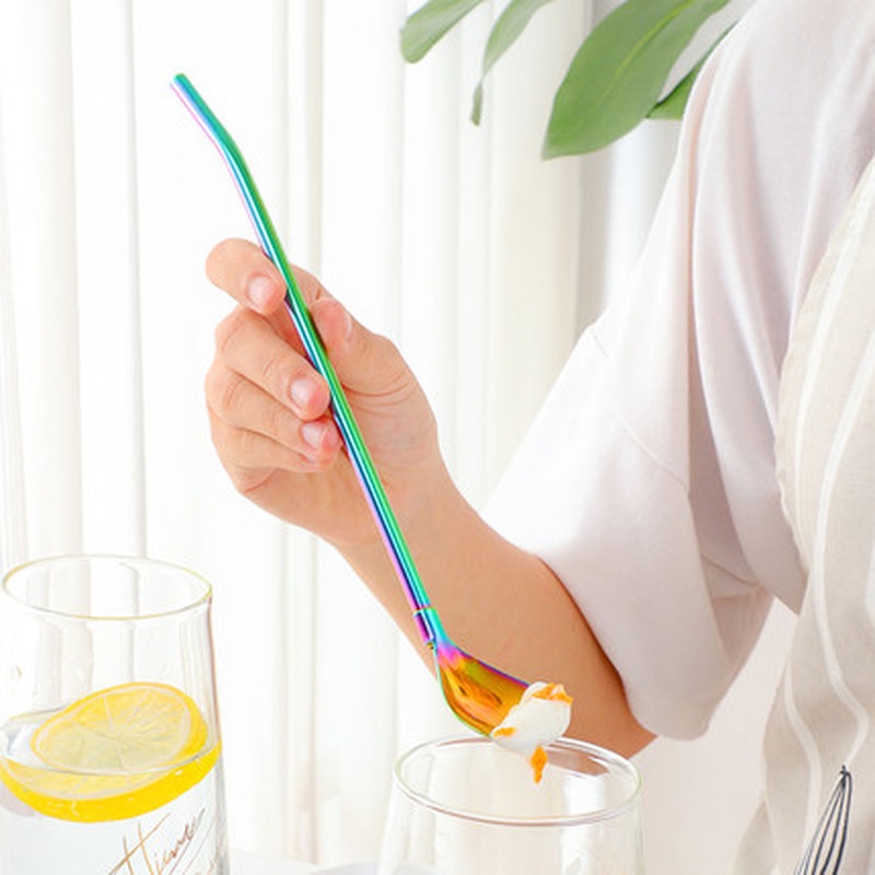 Bộ Muỗng Ống Hút Bằng Thép Không Gỉ Cao Cấp Dùng Trong Nhà Bếp
