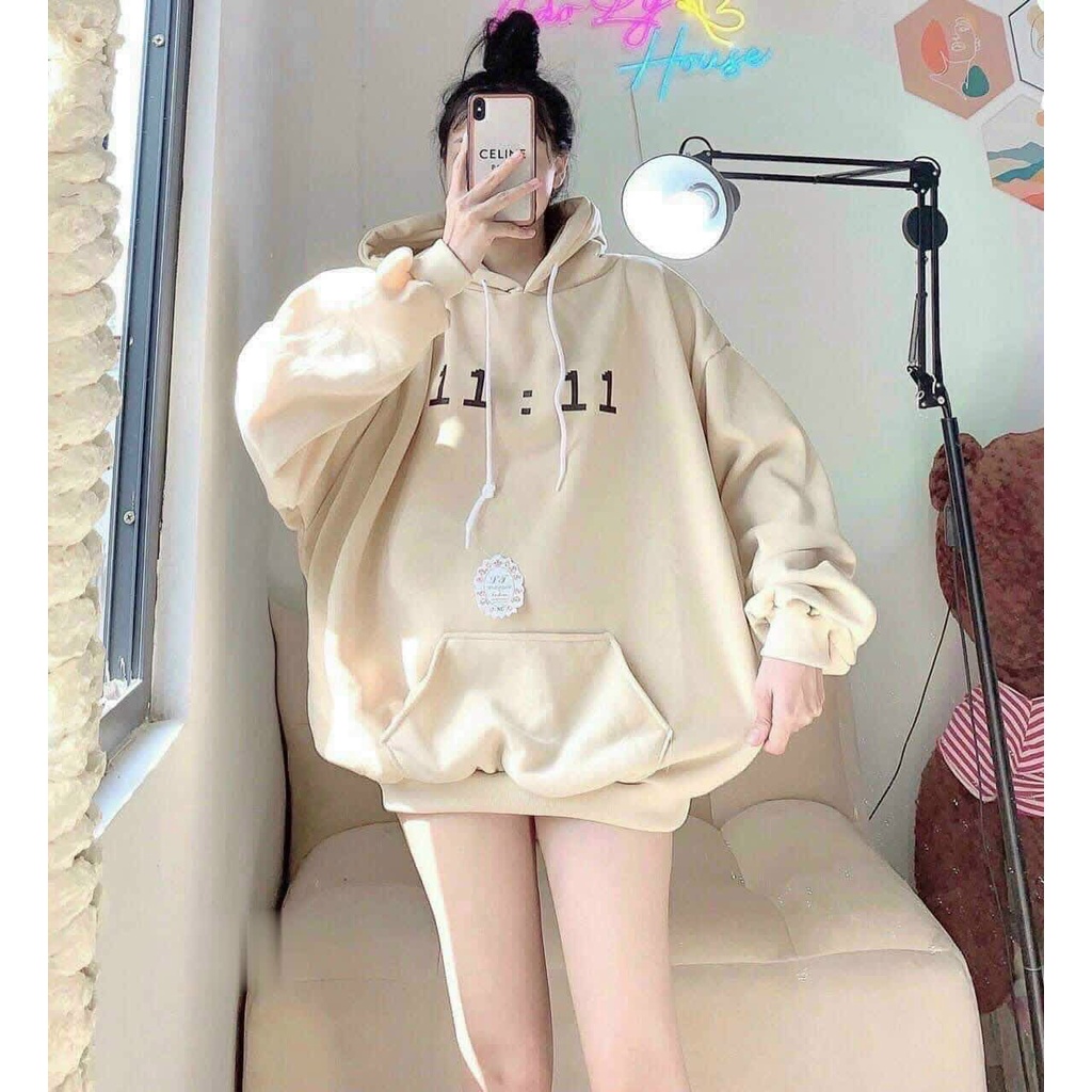 Áó Hoddie Tay Bồng 11:11 UNISEX Nam Nữ ,Áo khoác hodie phom rộng chất nỉ dày dặn.