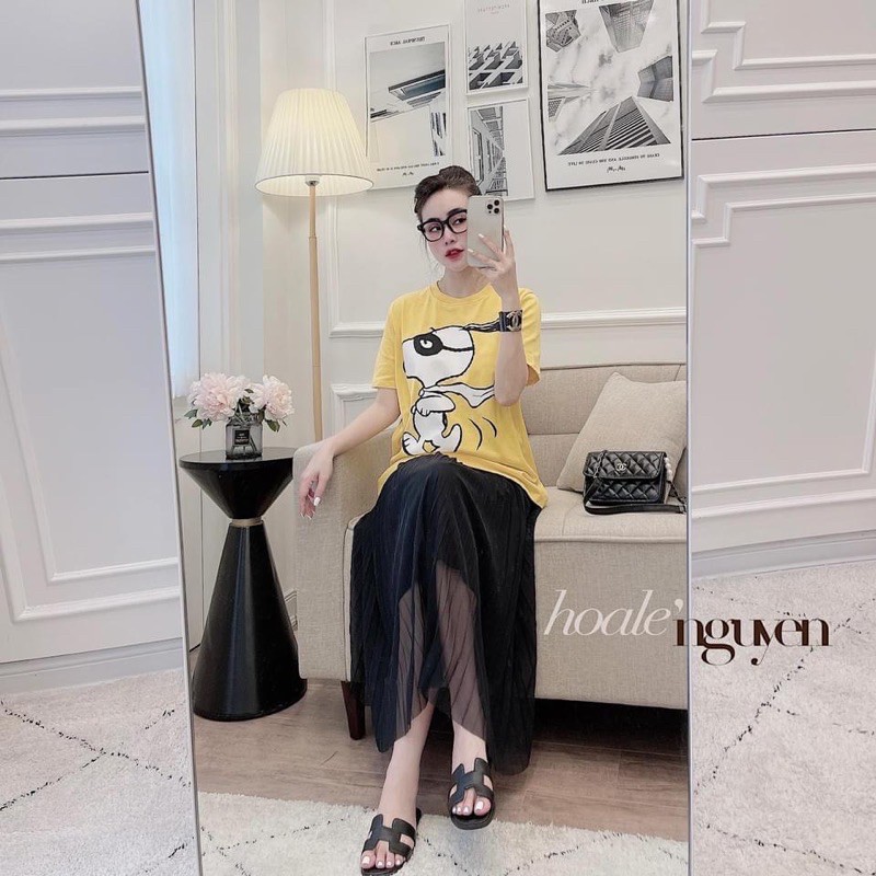 [Mã WASKT410K giảm 10K đơn 50K] ANU219 - ÁO PHÔNG NỮ VÀNG HÌNH CÚN TRẮNG | BigBuy360 - bigbuy360.vn