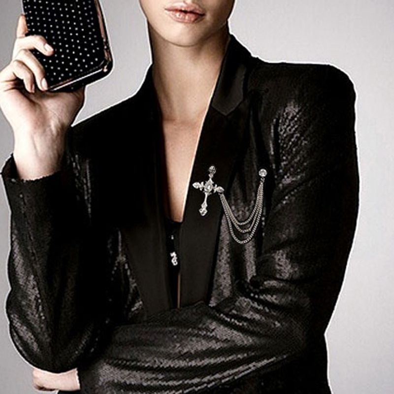 Ghim cài áo hình thánh giá đính đá thời trang cho nam