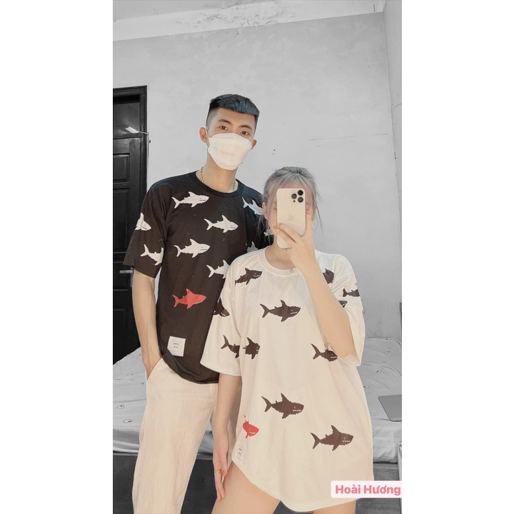 Áo Phông Cá Mập Đen Đỏ Siêu Hót.Áo Thun Nam Nữ với chất liệu  cotton from rộng
