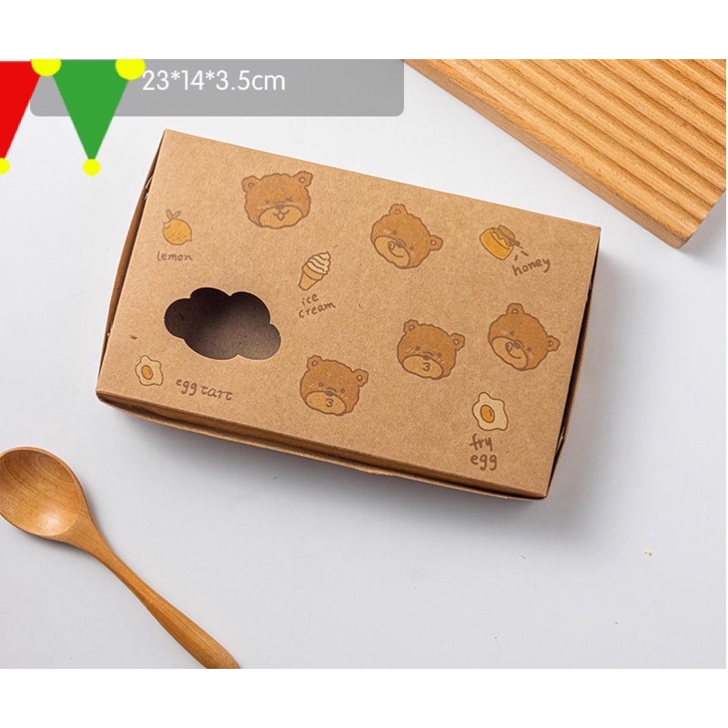 set 5 hộp giấy craft gấu đựng bánh trứng, thực phẩm 2 size 4 hoặc 6 bánh