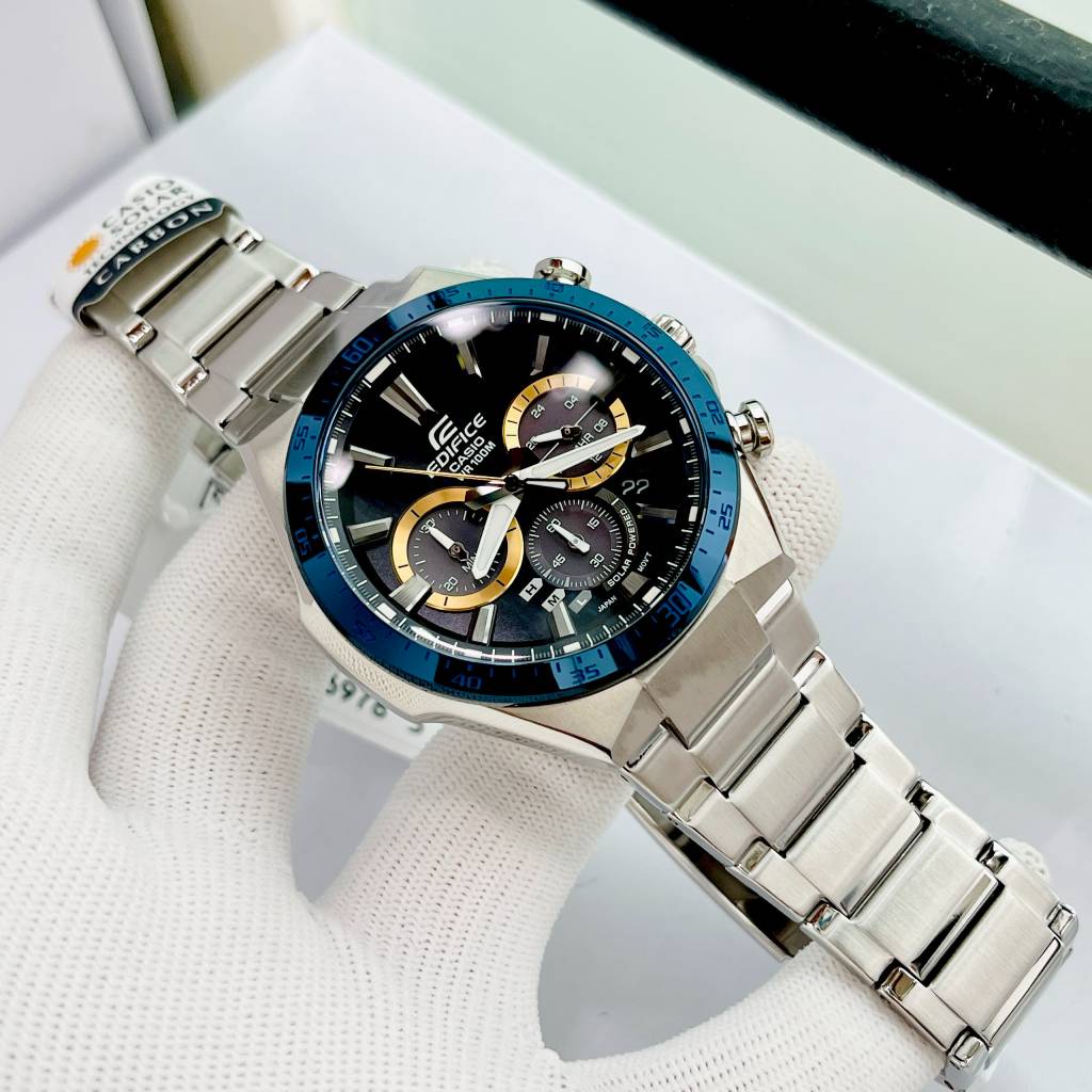 Đồng Hồ Nam Thể Thao Casio Edifice EQS-800BCD-2A Mặt Xanh Carbon Dây Thép Pin Năng Lượng Mặt Trời Fullbox Bảo Hành 1 Năm