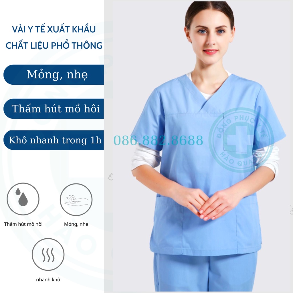 Bộ Scrubs Bác Sĩ, quần áo phòng mổ, đồng phục phẫu thuật, đồng phục spa xanh biển hàng phổ thông