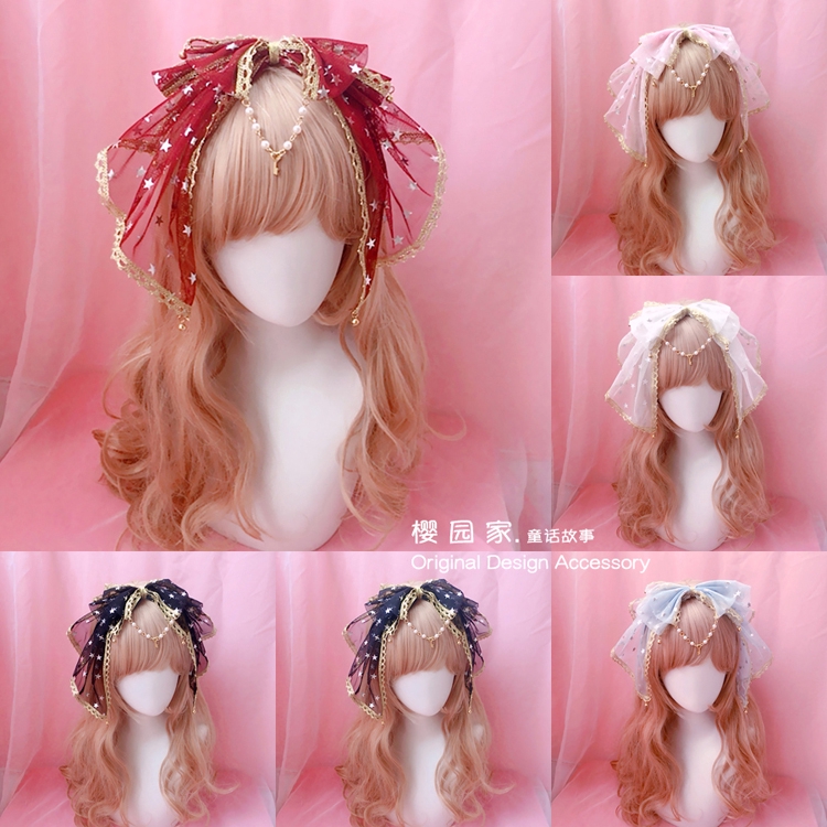 Cài tóc nơ vải gauze mềm mại gắn chuông handmade phong cách lolita KC đẹp mắt cho bé gái