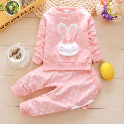 Bộ quần áo trẻ em thu đông [Siêu Đẹp]  hình Thỏ Chấm Bi cho bé gái từ 1-5 tuổi siêu dễ thương.
