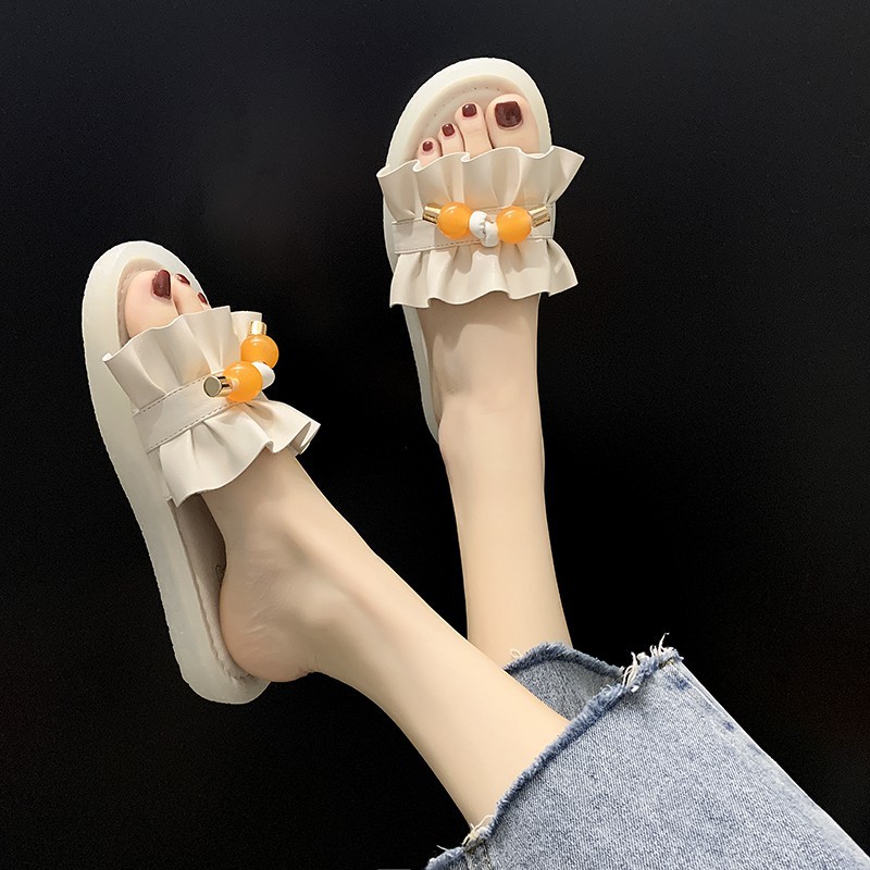 DÉP NỮ THỜI TRANG MWC - DÉP NỮ ĐẾ CAO SU 3CM - DÉP NỮ QUAI NGANG BÈO NHÚN PHỐI PHỤ KIỆN SIÊU XINH SIÊU HOT NUDE- 3356