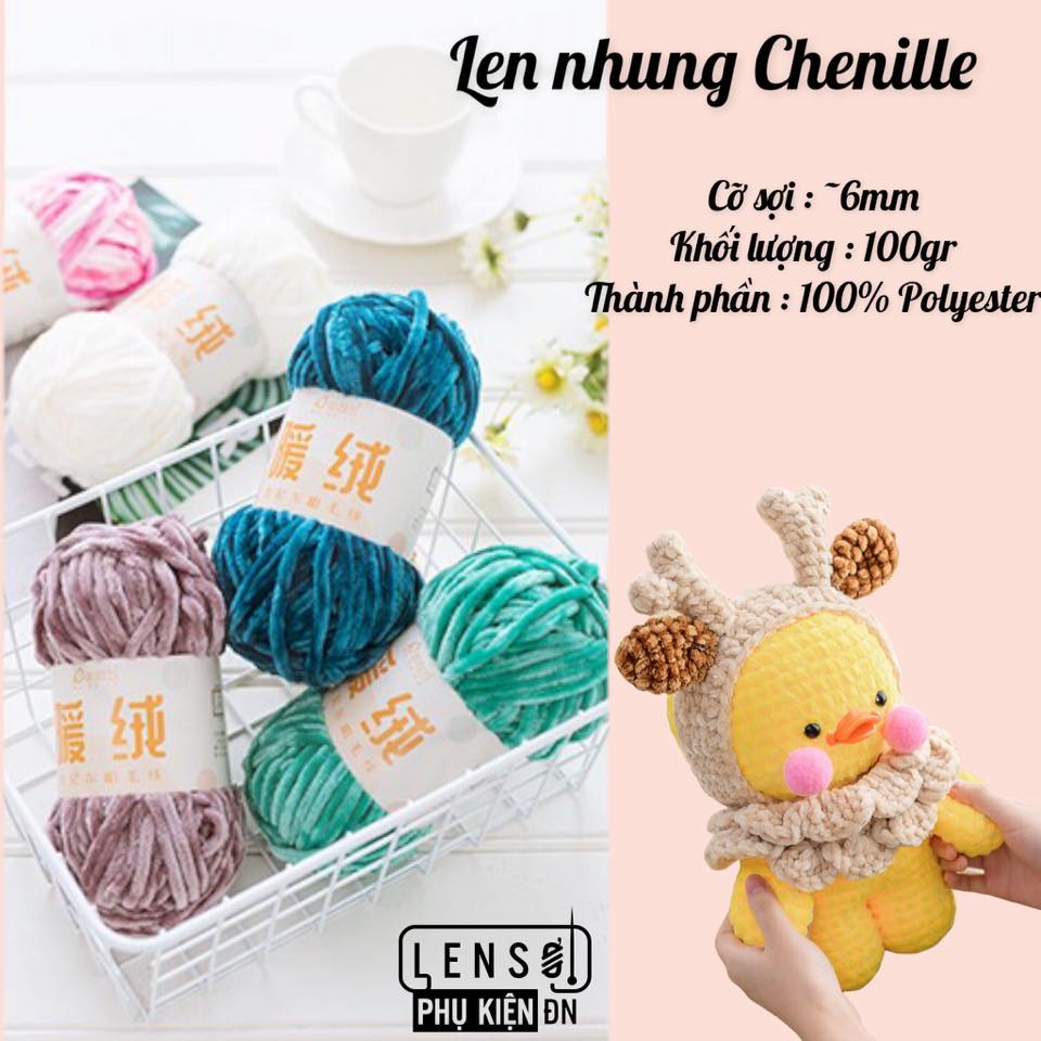 Len nhung Chenille mềm mịn nhẹ không rụng lông 100gr - Tiệm nhà Lam