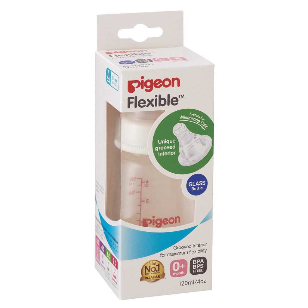 Bình Sữa Thủy Tinh Cổ Hẹp Pigeon 120/240 ML Kèm Núm Vú Size S/M