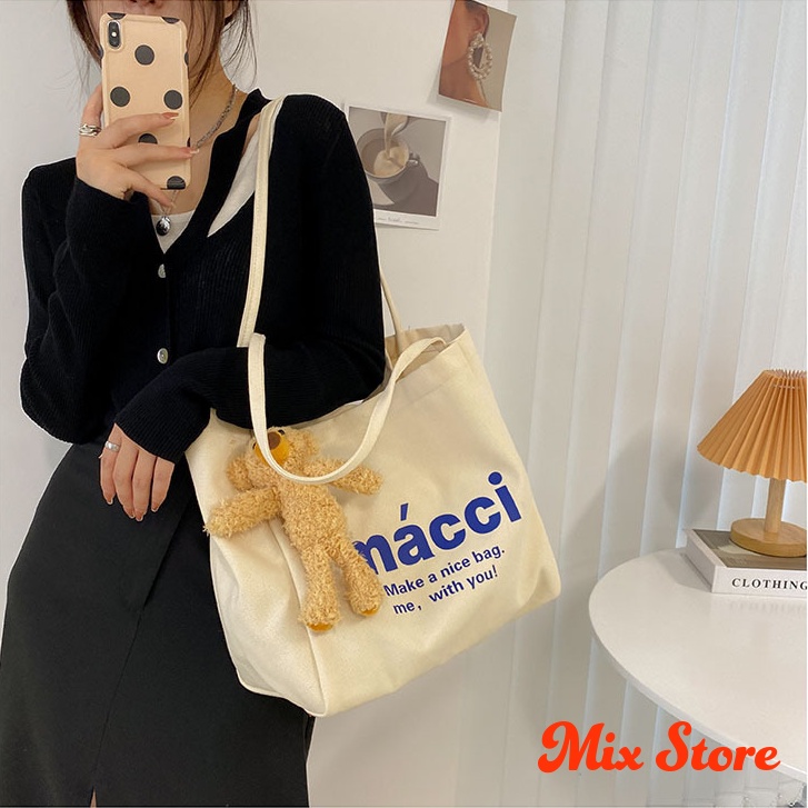 Túi vải nữ, túi đeo vai nữ macci cao cấp giá rẻ phong cách Nhật Bản, Hàn Quốc, túi tote MixStore