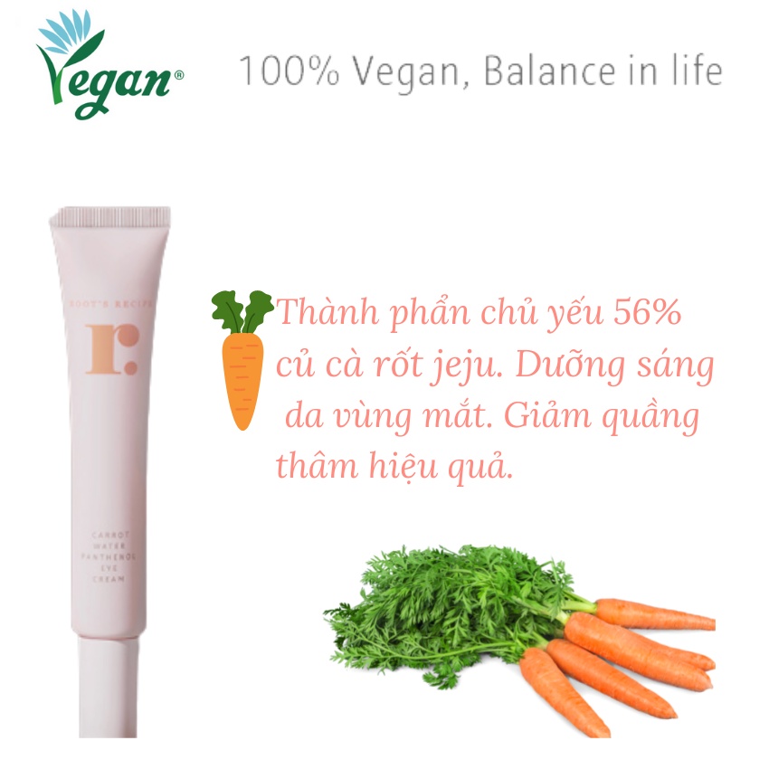 Kem Mắt Cà Rốt Thuần Chay Rootsrecipe Giảm Nhăn Thâm Quầng Che Khuyết Điểm Carrot Eye Cream 30ml - KOBE YOUNG