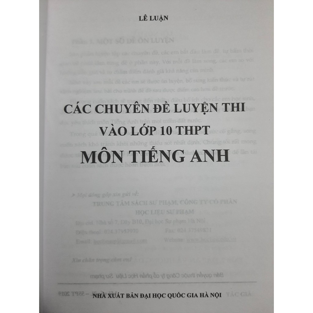 Sách - Các chuyên đề luyện thi vào lớp 10 THPT môn Tiếng Anh