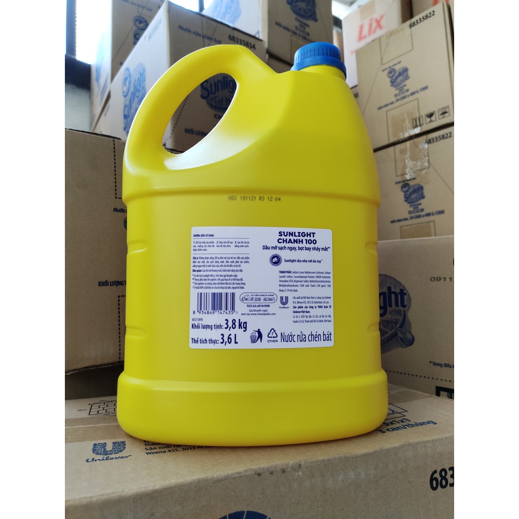 Nước rửa chén SUNLIGHT CHANH can 3,8kg có giá sỉ nhà phân phối