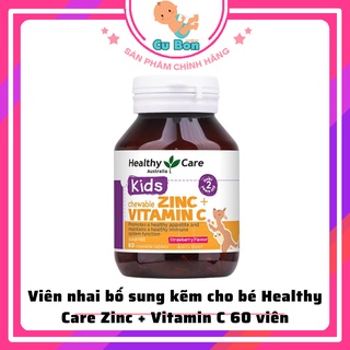 Viên nhai bố sung kẽm cho bé Healthy Care Zinc + Vitamin C của úc 60 viên cho trẻ từ 2 tuổi tăng đề kháng hiệ thumbnail