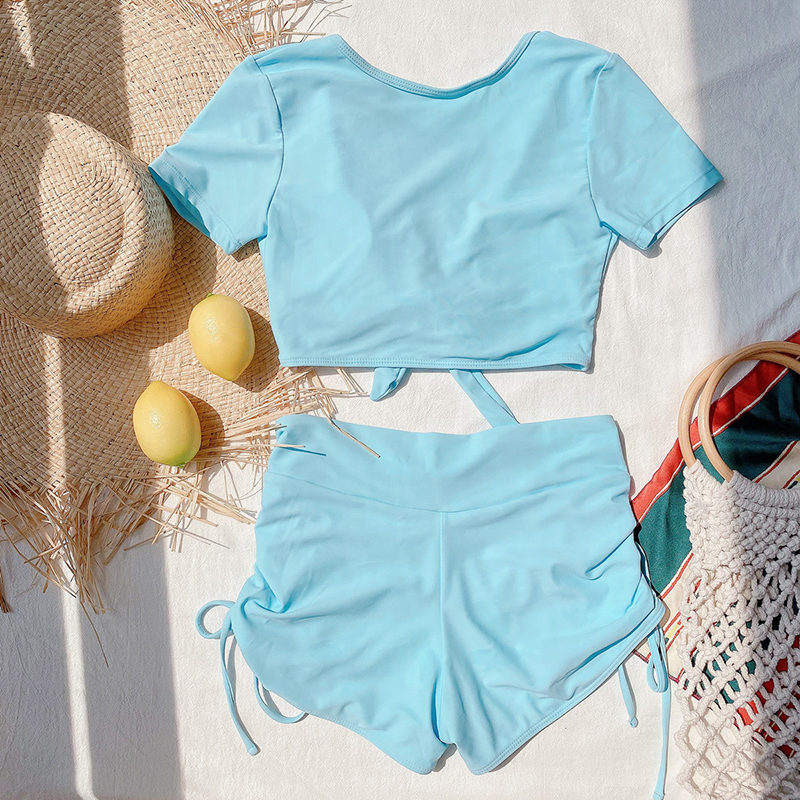 Short Sleeve Bikini Sexy Girls Split Swimsuit High Waist Swimsuit | BigBuy360 - bigbuy360.vn