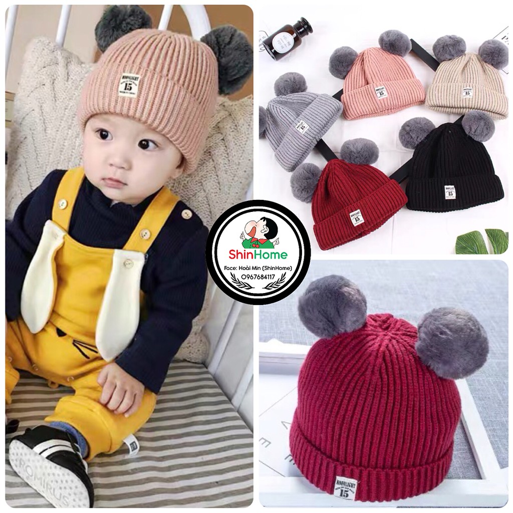 Mũ len quả bông cho bé chất dày mịn từ 6 tháng - 3 tuổi