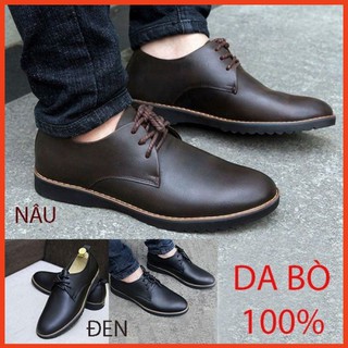 Giày da nam sneaker cột dây da thật khâu viền