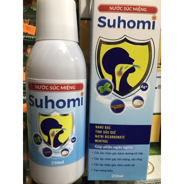 Nước súc miệng Suhomi 250ml (nano bạc, tinh dầu quế, natri bicarbonate, menthol ngăn ngừa hôi miệng, sâu răng,lợi,hô hấp