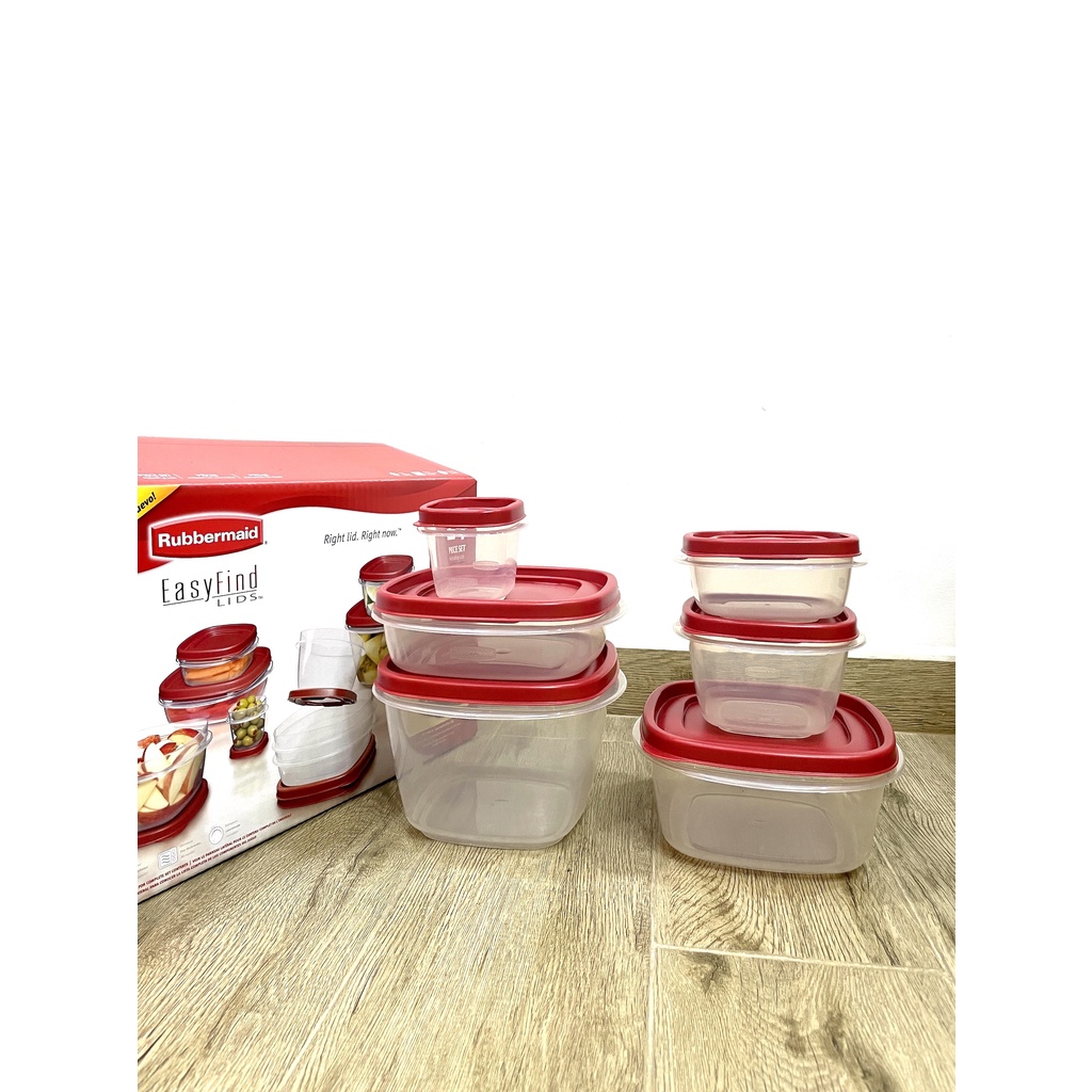 Bộ 6 hộp đựng thực phẩm RUBBERMAID CHÍNH HÃNG có nắp màu đỏ bằng nhựa nguyên sinh