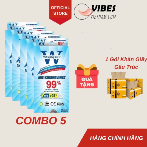 [ Combo 5 ] Tặng Khăn Giấy Gấu Trúc - Khẩu Trang Y Tế Kháng Khuẩn Wakamono - vibesvietnam