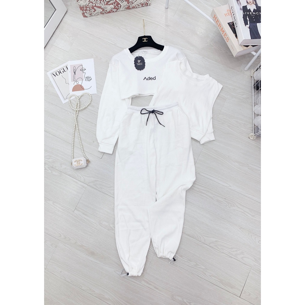 Set 3 món trắng croptop mix quần bom trắng tặng kèm áo balo trong Hàng Qc loại 1 (nhiều màu)