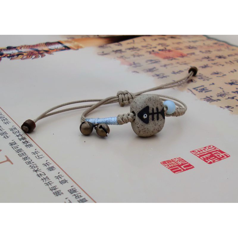 Vòng Tay Hạt Gốm - Vòng tay đôi mèo và xương cá [ HANDMADE ]