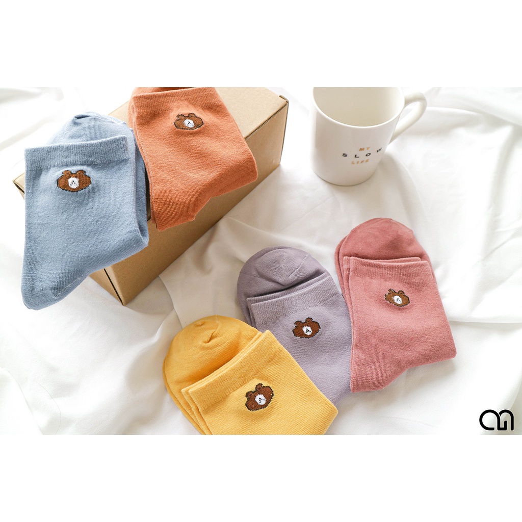 Tất Vớ Cổ Ngắn Nam Nữ Họa Tiết Gấu Unisex Style Hàn Quốc