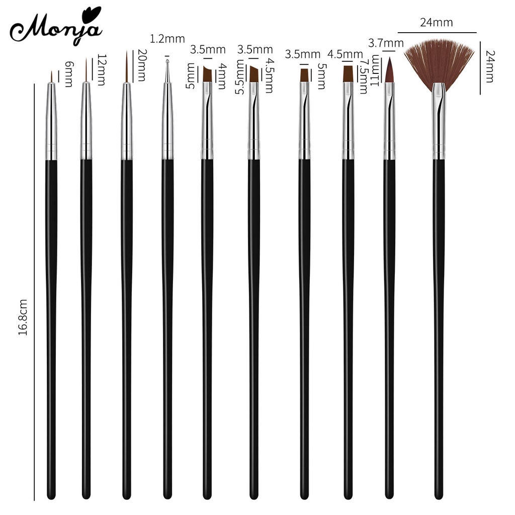 MONJA Bộ 10 cọ vẽ móng tay chuyên nghiệp chất lượng cao