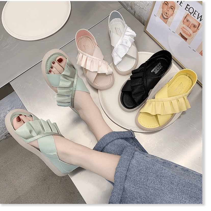 𝕂ℍ𝕆 𝔾𝕀Ầ𝕐 𝔾𝕀Á 𝔾Ốℂ ☆ Sandal nữ quai da chéo bánh bèo đế trong cực hot