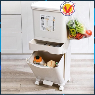 (Tặng 0.5 kg túi rác) Thùng rác thông minh 3 tầng Nhật Bản -3 tầng 4 ngăn. Kín khít không mùi - Bánh xe xoay 360 độ