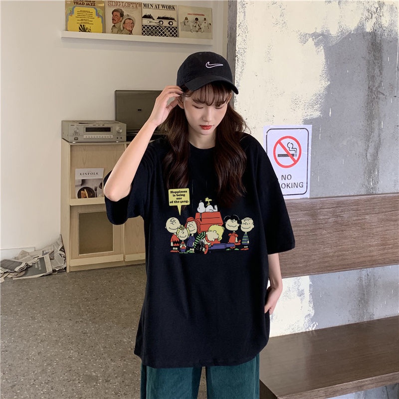 2021 spring and summer simple white short sleeve t-shirt female student loose and versatile boudoir clothes Harajuku cartoon top