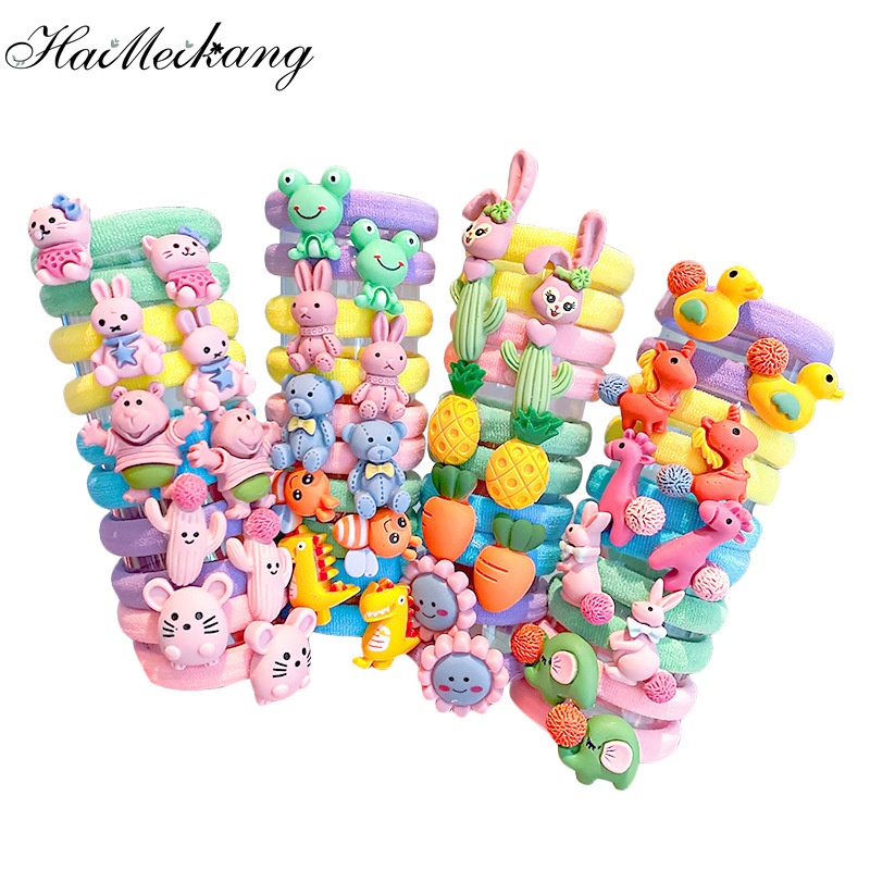 Set 10 dây cột tóc cao su Haimeikang co giãn họa tiết hoạt hình xinh xắn