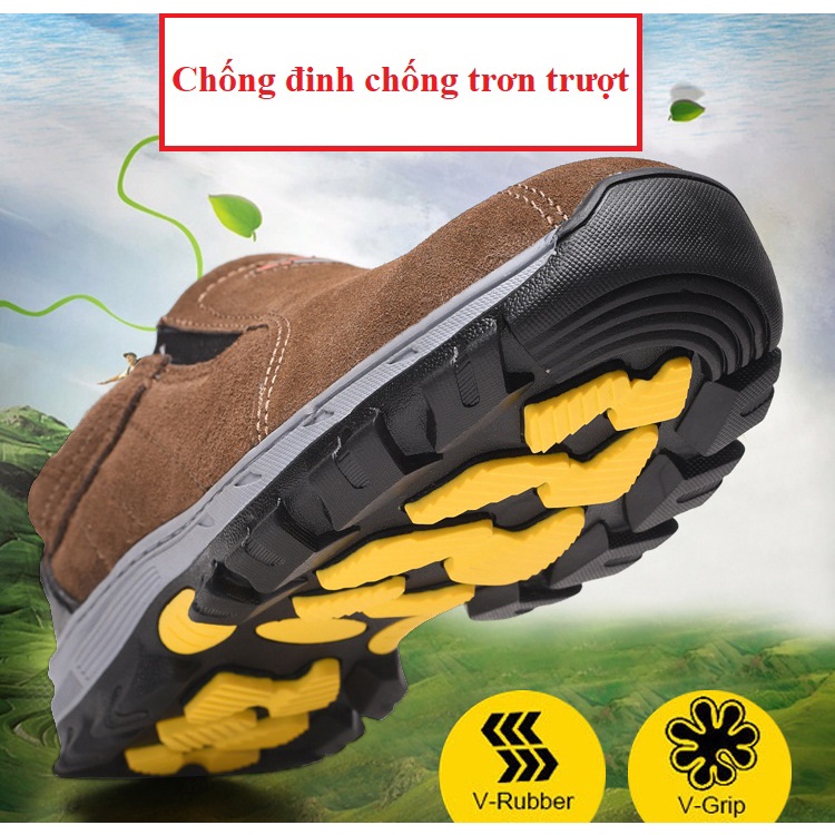Giày bảo hộ lao động da thật mũi thép đế lót vải chống đạn chống đinh siêu bền - Giày lười Không dây