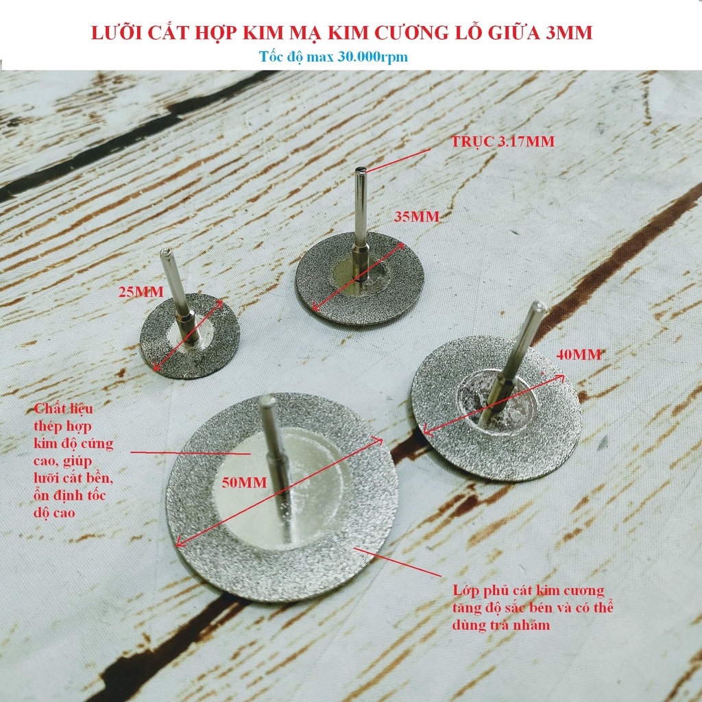 SV Lưỡi cắt hợp kim mạ kim cương mini lỗ giữa 3mm cho máy mài khuôn