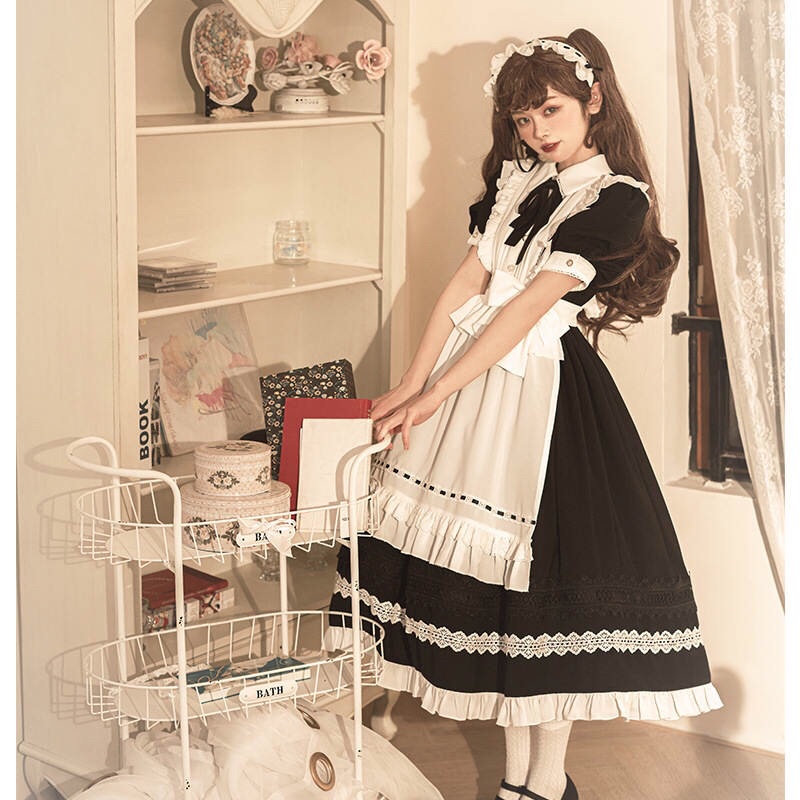 YAS0444-Váy Lolita tạp dề hầu gái dáng dài
