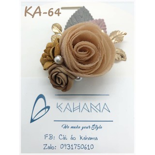 Cài áo bông hồng vải lưới vàng nhạt handmade Mã KA64