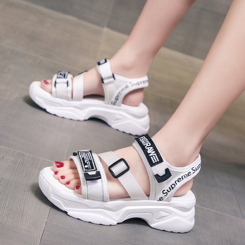 HOT LOẠI 1 Giày Sandal nữ quai ngang FS-RAW - dép quai hậu nữ đi học 2 màu đen trắng độn đế ulzzang hàn quốc đẹp giá rẻ