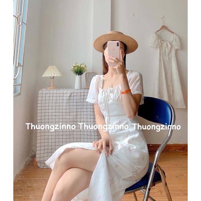 [Ảnh thật/Video]Đầm hoa thiếu nữ quyến rũ có xẻ vạt Váy hoa nhí ulzzang