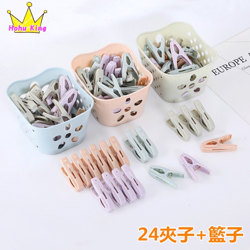 Set 24 Kẹp Phơi Đồ Chống Gió Tiện Lợi, bộ rổ 24 kẹp phơi quần áo