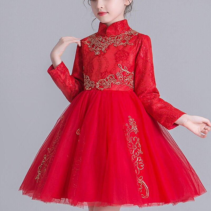 Trung Quốc Phong Cách Trẻ Váy Đầm Cho Bé Gái Tiệc Cưới Frock Hoa Bầu Công Chúa Bé Gái May Váy Tutu Thêu Đầm Ngắn