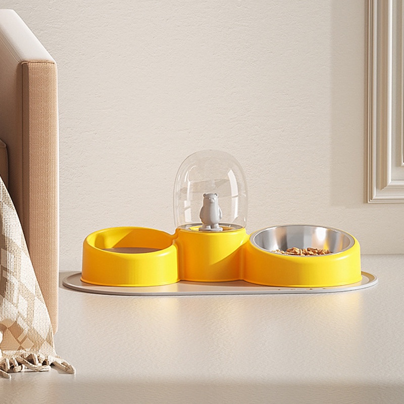 Bát nhựa đôi - Ăn, Uống tự động cấp nước cho chó mèo, thú cưng - bằng thép không gỉ Silicone Placemat với đồ chơi dễ thương Oxygen072