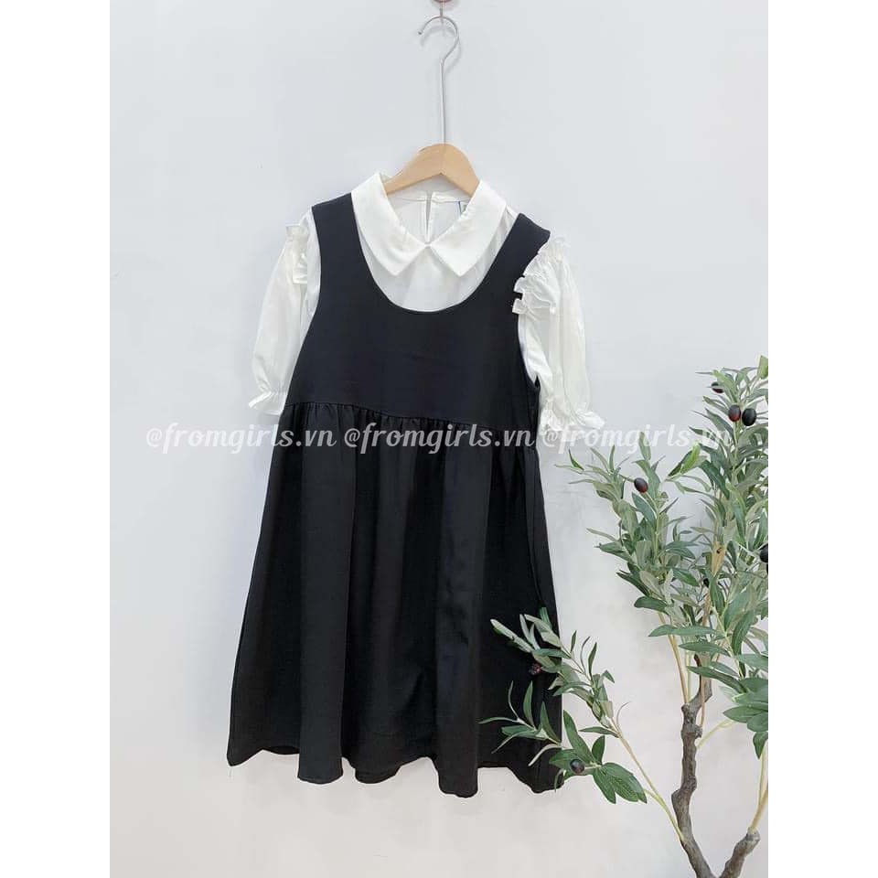 SET yếm babydoll dễ thương mix áo sơ mi tay phồng ulzzang - V11FG