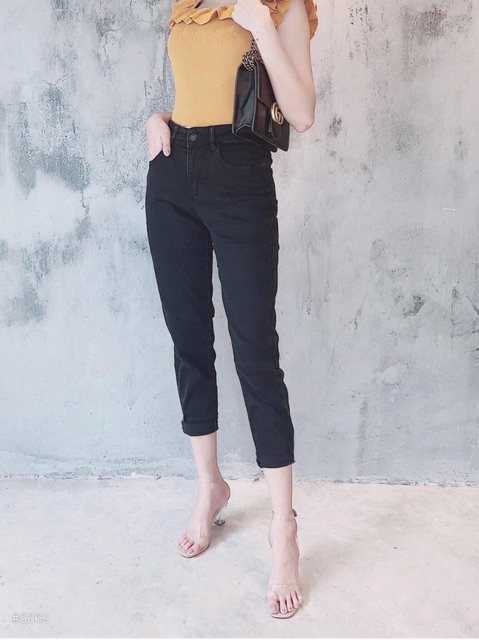 [BIGSIZE 32-36] Quần Jean Nữ Lửng Đen Qua Gối - Lưng Cao Trên rốn, Co Giãn Ôm Phom Siêu Đẹp